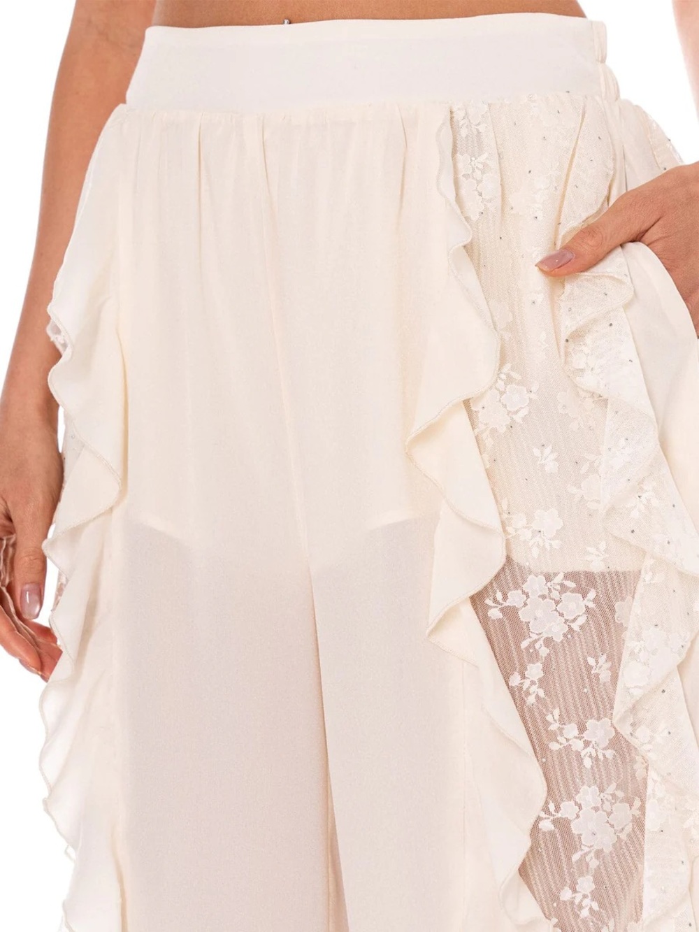179 • Last One!...Cream Lace Ruffle Harem Boho Jogger Pants - Picture 4 of 5